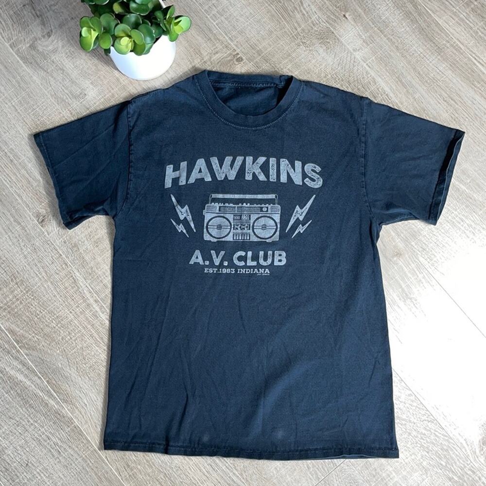 Stranger Things Black Crew Neck Short Sleeve ‘Hawkins A.V. Club’ T-Shirt Men’s
